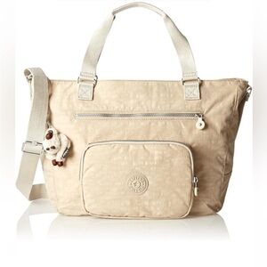 Kipling Cream Large Tote Bag with Charm Monkey